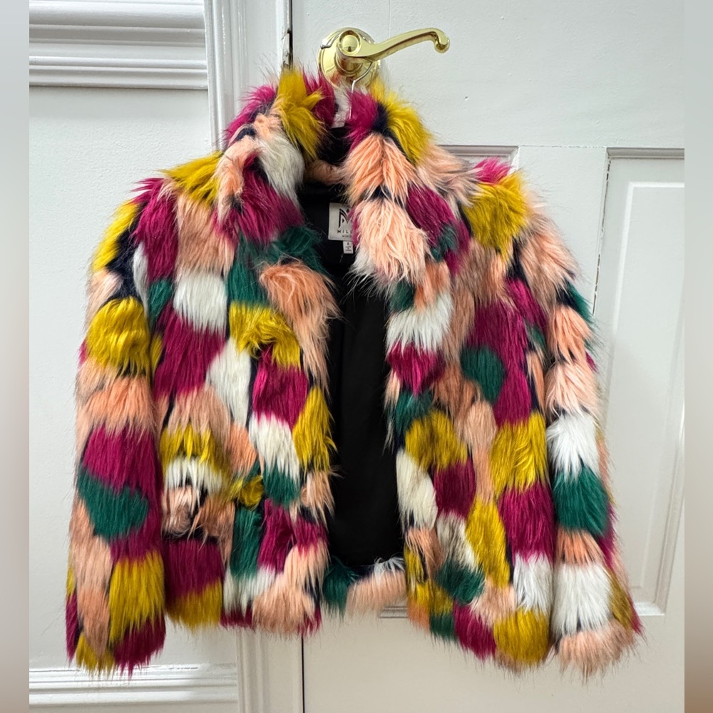 Milli mini girls rainbow Colorful Faux Fur Kids Jacket coat designer 8y